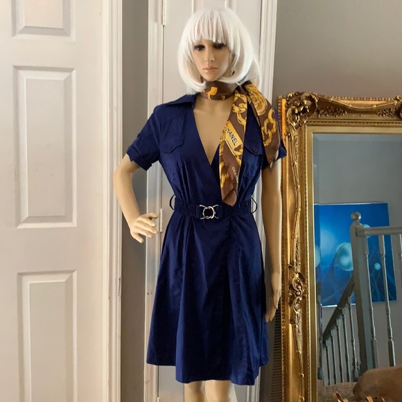 NWT NAVY BELTED DRESS - Picture 1 of 10
